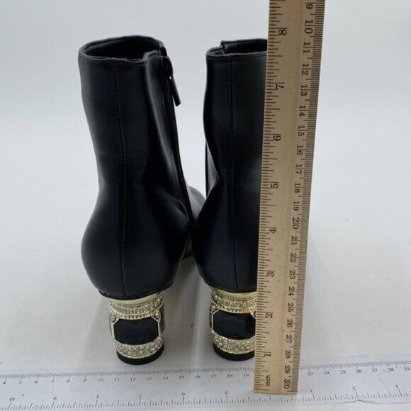 FSJ Women Round Toe Crystal Chunky Block Low Heel Ankle Boots Fashion Side Zip